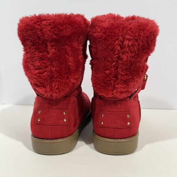 G by GUESS GALLIO RED FAUX FUR SLIP ON ANKLE BOOTS BOOTIE Women’s Size 5.5M - Picture 5 of 16